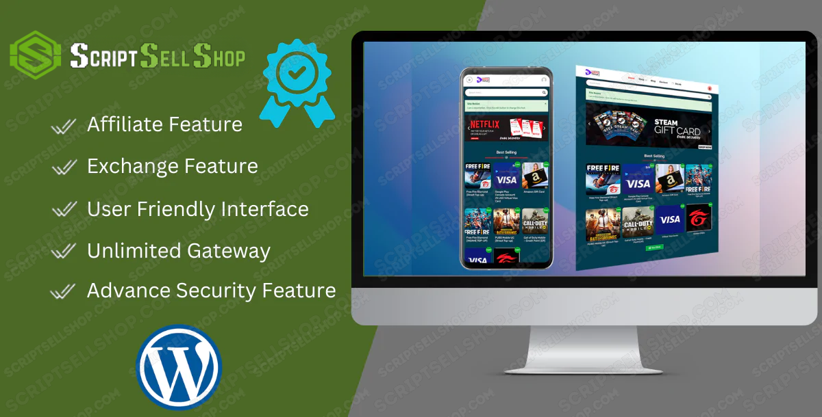 Games TopUp, Visa, Gift Card, Digital Product Selling Website Code